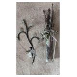 Glass Leaf Taper Candle Wall Sconce and Large Jar (approximately 12 inches tall) of Barbed Wire Boquete