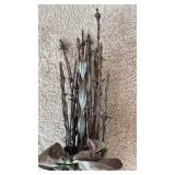 Glass Leaf Taper Candle Wall Sconce and Large Jar (approximately 12 inches tall) of Barbed Wire Boquete