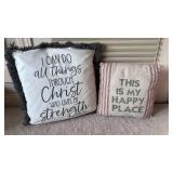 NWT Christian Scripture Decorative Pillow ( approximately 16 inches square ) and Smaller Pillow Rustic Theme