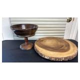 Wooden Pedestal Nut Bowl (approximately 8 inches tall) Rustic Tree Slice Display Stand (approximately 14 inches diameter)