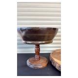 Wooden Pedestal Nut Bowl (approximately 8 inches tall) Rustic Tree Slice Display Stand (approximately 14 inches diameter)