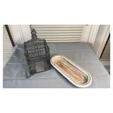 Decorative Metal Bird Cage (approximately 14 inches tall) with Bead Edge Wooden Tray