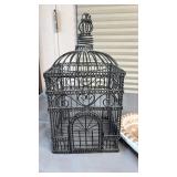 Decorative Metal Bird Cage (approximately 14 inches tall) with Bead Edge Wooden Tray