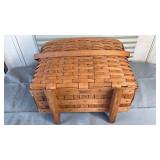 1988 Longaberger Handled Basket ( approximately 15 inches tall and 12 wide) and Other Baskets, Handwoven Trivets and Fan