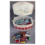 Vintage Handled Sewing Basket, Full of Notions and Tools