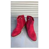 New! Red Suede Ankle Boots with Perforated Design Size 6