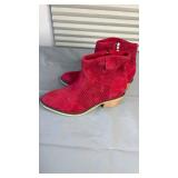 New! Red Suede Ankle Boots with Perforated Design Size 6