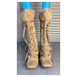 Mukluk Style Suede Boots with Rabbit Fur Trim, Wedge Heel Size 6 minimal wear