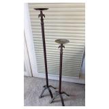Wrought Iron Fleur De Lis Floor Candlesticks (approximately 30 and 39 inches tall)