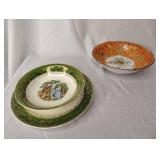 VINTAGE TAYLOR SMITH COURTSHIP PRINT WITH DARK GREEN TRIM CHINA AND Hand Painted Trinket Dish From Japan