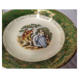 VINTAGE TAYLOR SMITH COURTSHIP PRINT WITH DARK GREEN TRIM CHINA AND Hand Painted Trinket Dish From Japan