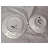 VINTAGE TAYLOR SMITH COURTSHIP PRINT WITH DARK GREEN TRIM CHINA AND Hand Painted Trinket Dish From Japan