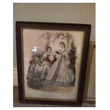 FRAMED 19th-century FASHION Print from the French MAGAZINE La Mode IllustrÃ©e and  WOMEN in Victorian-era CLOTHING, REFLECTING the STYLES of the TIME.