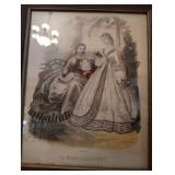 FRAMED 19th-century FASHION Print from the French MAGAZINE La Mode IllustrÃ©e and  WOMEN in Victorian-era CLOTHING, REFLECTING the STYLES of the TIME.