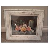 13.5 X 12 Distressed White Wood Framed Wendover Art Group \"Roses\" PRINT