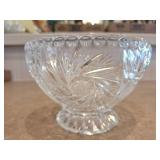 Vintage Cut Crystal Glass Footed Bowl with Pinwheel and Star Design