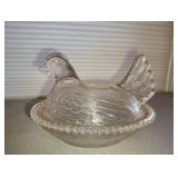 VINTAGE INDIAN GLASS LIGHT PINK HEN Nest Covered Dish