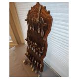 COLLECTION OF SOUVENIR SPOONS AND WOOD SPOON HOLDER