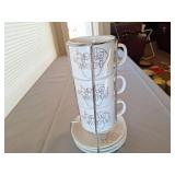 NEW  Cup and Saucer Set , "HELLO WORLD" Metallic Words