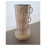 NEW  Cup and Saucer Set , "HELLO WORLD" Metallic Words