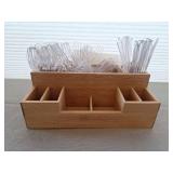 Bamboo Cutlery Organizer with Disposable Utensils
