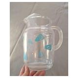 Mid-Century Glass Pitcher with Turquoise Boomerang Pattern