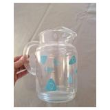 Mid-Century Glass Pitcher with Turquoise Boomerang Pattern