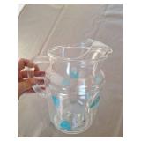 Mid-Century Glass Pitcher with Turquoise Boomerang Pattern