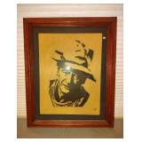 13.5 X 16.5 Wood Framed Hand Cut Portrait of John Wayne Made From Wood