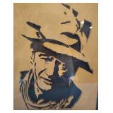 13.5 X 16.5 Wood Framed Hand Cut Portrait of John Wayne Made From Wood