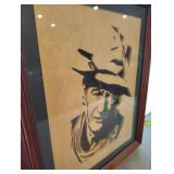 13.5 X 16.5 Wood Framed Hand Cut Portrait of John Wayne Made From Wood