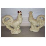 CERAMIC ROOSTER AND HEN APPROXIMATELY 8 TO 9 INCHES TALL