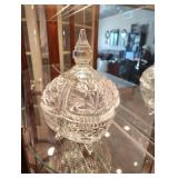 VINTAGE FOOTED CLEAR CRYSTAL CANDY DISH WITH LID