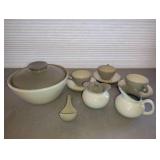 Grey and Oatmeal COLORED Tea Set With Serving Bowl with Lid and Ladle Spoon