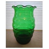 Hen Creamer OR Sponge Holder and 7 Inch Green Glass Vase