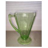 Jeannette Glass Company 32-ounce Footed Cone Shaped Pitcher in the \"Floral\" or \"Poinsettia\" Pattern.
