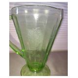 Jeannette Glass Company 32-ounce Footed Cone Shaped Pitcher in the \"Floral\" or \"Poinsettia\" Pattern.