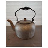 ANTIQUE LARGE METAL TEAPOT WITH LID AND METAL HANDLE WITH SPIRAL
