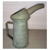 Galvanized Metal Oil Can With Pour Spout "Hot Oil" Imprinted On It