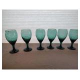 SET OF 6 Green with Gold Trim Wine Glasses