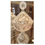 HOFBAUER GERMAN Crystal Compote/Candy Dish Lidded Birds Engraved Fine Piece-13.5 Inches Tall