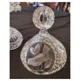 HOFBAUER GERMAN Crystal Compote/Candy Dish Lidded Birds Engraved Fine Piece-13.5 Inches Tall