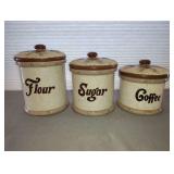 FLOUR SUGAR AND COFFEE CERAMIC JARS WITH LIDS