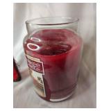 Nearly Full Yankee Cinnamon Candle with Red Perfume Bottle Wrapped in Wire Decor