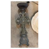 Wood Cross Candleholder(14 inches tall) Inspirational Decorative Plate (diameter 9 inches) and Candle Snuffer