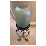 Frosted Glass Hurricane with Decorative Iron Stand