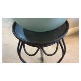 Frosted Glass Hurricane with Decorative Iron Stand