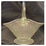 Clear Pressed Glass Basket with Floral Pattern (approximately 10 inches across and 11 inches tall)