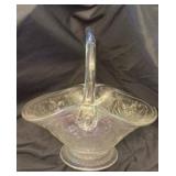 Clear Pressed Glass Basket with Floral Pattern (approximately 10 inches across and 11 inches tall)