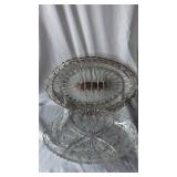 Pressed Pattern Clear Glass Divided Relish Dish with Silver Color Wire Basket (approximately 11 inches long)